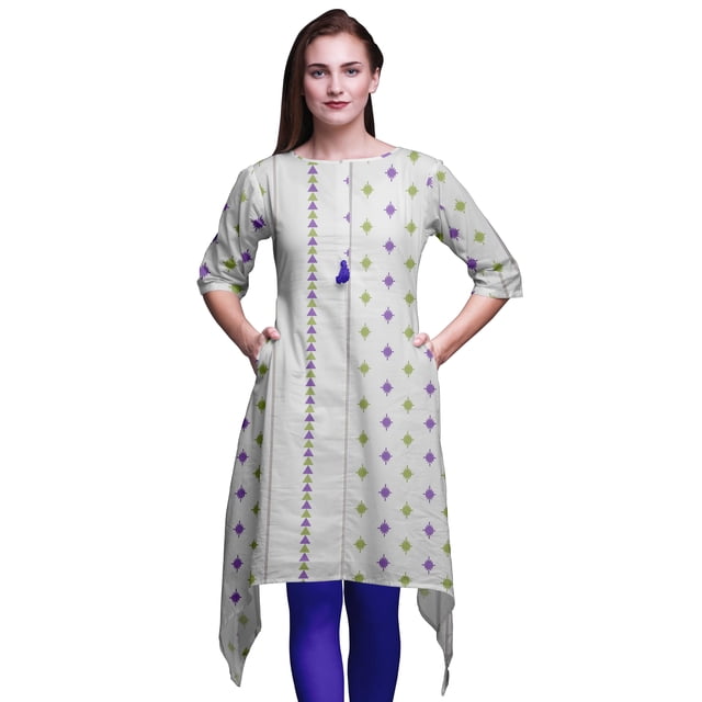 Bimba Kurti Asymétrique Imprimée Pannahazar Bleue pour Femmes Robe d'Été Indienne Tunique Petit