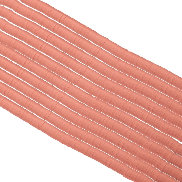 Unique Bargains Entretoise de Perles en Argile Polymère 6 mm, 3500 Pcs 10 Brins Ronde Plate Faite à la Main Entretoise de Perles, Rose Pêche