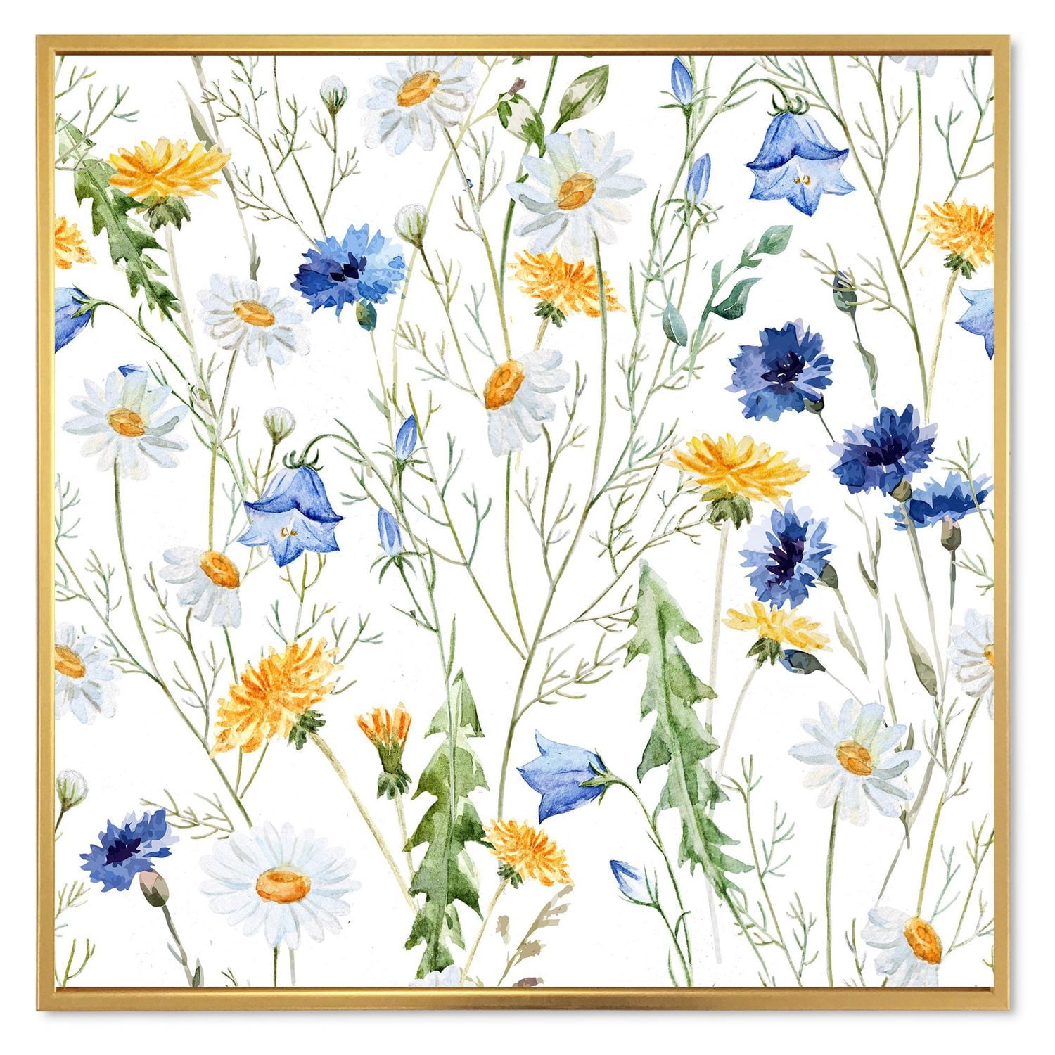 Designart Fleurs sauvages Camomille et Clover Bell II ART MURAL À CADRE FLOTTÉ