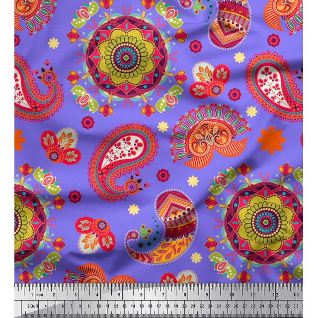 Soimoi Velvet Fabric Mandala & Paisley Ethnic Fabric Prints By Yard 58 Inch Wide