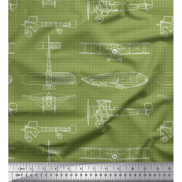 Soimoi Viscose Chiffon Fabric Check & Airplane Transport Fabric Prints by Yard 42 Inch Wide