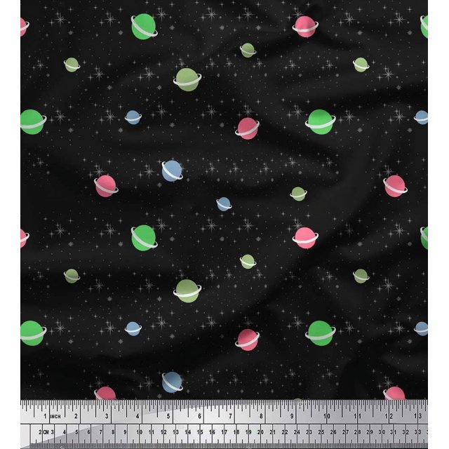 Soimoi Poly Georgette Fabric Star & Planet Galaxy Print Fabric by The Yard 52 Inch Wide