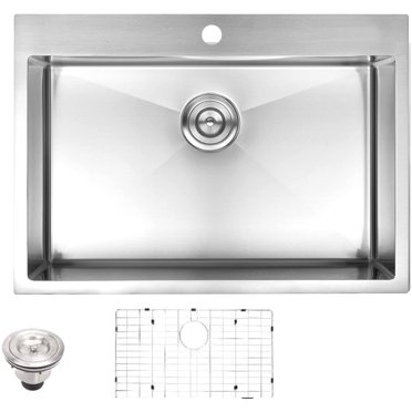 Vuzati 31” L X 20” W Topmount/ Drop in Stainless Steel Kitchen Sink - Stainless Steel Topmount Sink - Deep Single Bowl Sink Basin – Bottom Grids - Basket Strainers