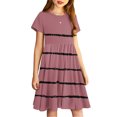 thumbnail image 4 of Soldes de Liquidation d'Été Iumwxz Robe Tunique Plissée Robe Ample Ligne A Robes Col Rond Rayé Graphique Robe à Manches Courtes pour Enfants Robes Tendance pour Cadeaux des Fêtes 4-14a, 4 of 7
