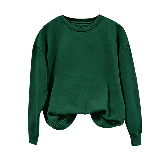 Baberdicy T-Shirts pour Femmes Chandail pour Femmes Col Rond Coupe Ample Couleur Unie Manches Longues Hauts Chemises d'Automne pour Dames Hauts pour Femmes Vert