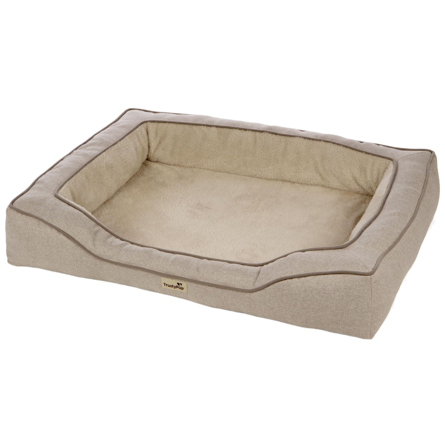 TrustyPup Bolstered Bliss Pet Bed, Dog Bed, Heather Basket Woven Brown