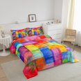 thumbnail image 2 of YST Rainbow Bedding Set,Colorful Geometry Comforter Set,Tie Dye Plaid Pattern Down Comforter,Modern Abstract Art Style Duvet Set 1 Comforter with 2 Pillow Cases,King Size 3Pcs Soft Warm, 2 of 5