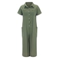 thumbnail image 3 of Combinaison Chemise en Coton et Lin pour Femmes, Couleur Unie, Décontractée, à Manches Courtes, Longueur Moyenne, 3 of 8
