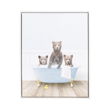 Reproduction d'œuvre d’art sur une toile encadrée Trois oursons dans le bain de la maison de campagne de 40,6 cm x 50,8 cm par Amy Peterson, DesignOvation