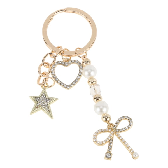 Unique Bargains 1 Pc Keychain Bag Charm Bow Star Heart Bag Accessories Gold Tone