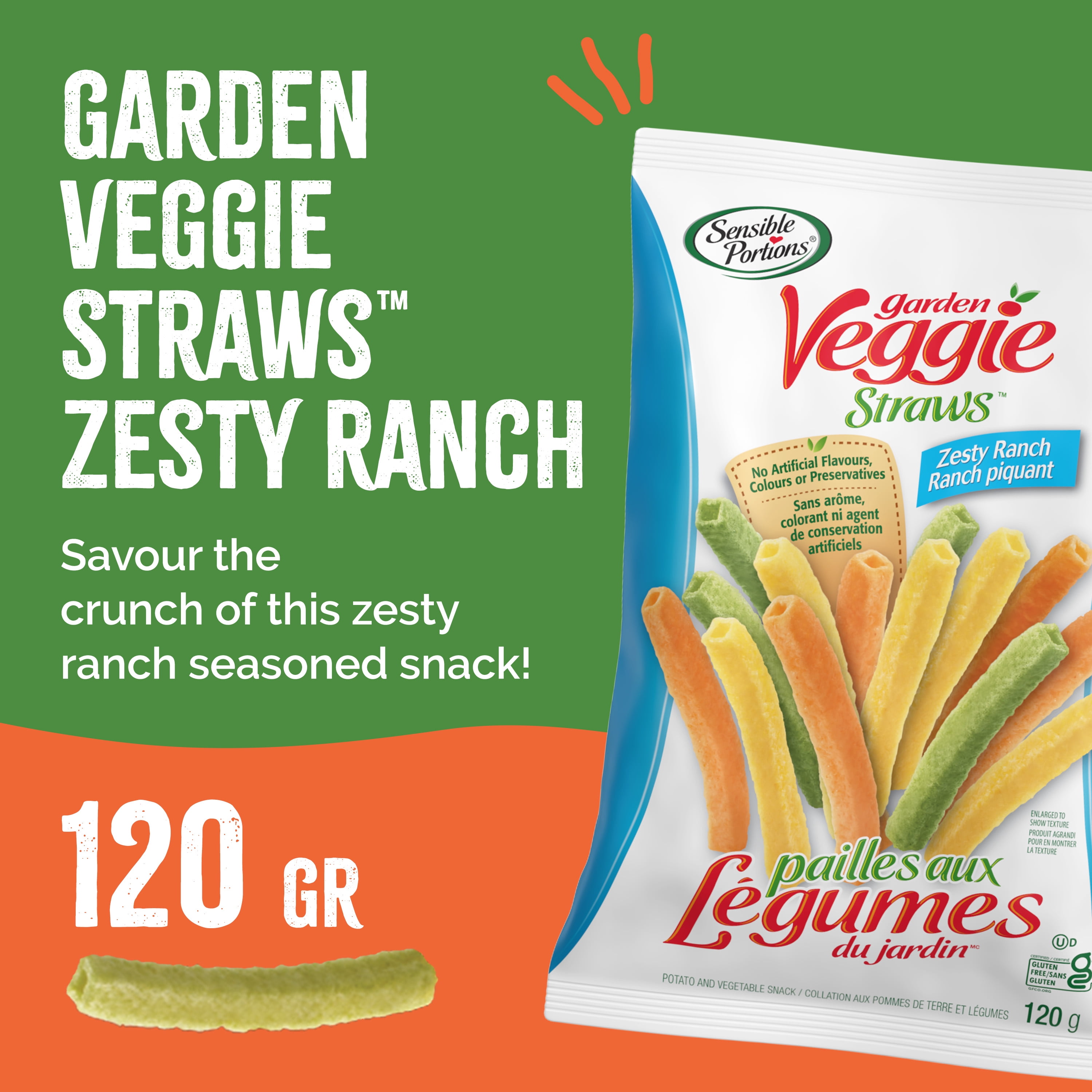 Sensible Portions® Pailles aux légumes, saveur ranch piquant, croustilles sans gluten