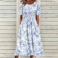 thumbnail image 2 of Pisexur Robe T-Shirt d'Été pour Femme, Décontractée, Florale, Col Rond, Manches Courtes, Robe Évasée, Taille Empire, Robe Maxi avec Poches, 2 of 7