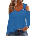 thumbnail image 1 of Yuyuzo Womens Tunic Tops Cold Shoulder Long Sleeve Shirts Loose Solid Color Lightweight Tee Tops, 1 of 5