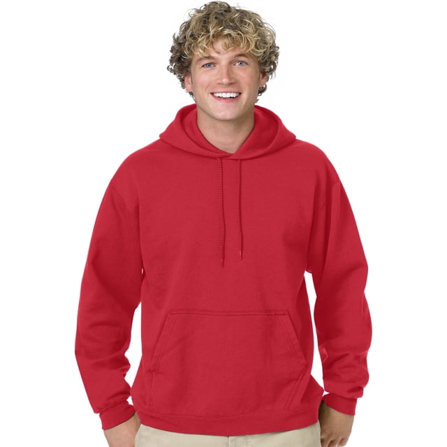 Hanes Chandail à Capuchon pour Hommes ComfortBlend EcoSmart, Taille small, Couleur Rouge Foncé. Comprend une Poche Kangourou avant, une Capuche à Cordon Ajustable et des Poignets et Ourlet Côtelés. Fabriqué en Mélange de Coton pour le Confort et la Durabilité. Convient aux Tenues Décontractées.