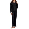 thumbnail image 1 of Fortune 2Pcs Women Knit Clothes Contrast Color Long Sleeve Loose Sweater + Wide Leg Pants Fall Lounge Set, 1 of 7