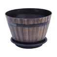 thumbnail image 2 of Imitation Wooden Barrel Flower Pot Walnut Color Thick And Durable Large Capacity Retro Planter for Home and Garden(C Three), 2 of 2