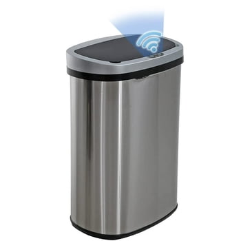 FDW 13 Gallon (50L) Automatic Sensor Garbage Can, Touchless Kitchen Trash Bin with Lid for Kitchen, Office & Bedroom Use, Stainless Steel, Silver