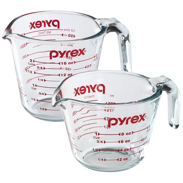 Pyrex Prepware Ensemble de Mesure en Verre 2 Pcs, 1 et 2 Tasses, Lot de 2, Transparent