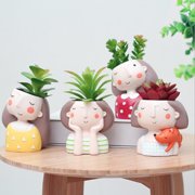 Plant Pot Girl Head Face Planter Ceramic Flower Plant Pot Garden Plant Flowerpot Creative Design Lovely Home Garden Pots Ceramic Flower Plant Pot Containers Cactus Succulent Planter Pot