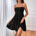 thumbnail image 2 of JIRNDf Robe d'Été pour Femmes Tendance 2025 Courte Unie Ourlet à Volants Courte Sans Manches Mini Aguichant Robes d'Été pour Femmes Robe Bohème Noir m, 2 of 5