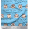 thumbnail image 1 of Soimoi Blue Modal Satin Fabric Owl Bird Print Sewing Fabric Yard 42 Inch Wide, 1 of 3