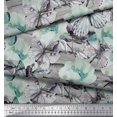 thumbnail image 2 of Soimoi Tissu Georgette Vert Moss Rayé, Floral & Butterfly Imprimé Couture BTY 42 Pouces de Large, 2 of 3