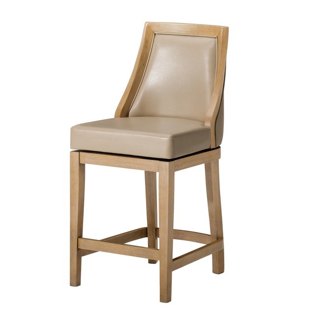 Maven Lane Vienna Counter Stool, Weathered Oak Finish, Avanti Bone Vegan Leather