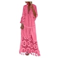 thumbnail image 1 of JUNWELL Robe Bohème d'Été pour Femmes, Robe Maxi Décontractée Grande Taille, Couleur Unie, Col en V, Robes Soleil, Dentelle à Franges, Longue Robe, 1 of 7