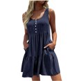 thumbnail image 2 of EGNMCR Robes de Fête pour Femmes Été Robe Débardeur Décontractée Sans Manches à Couleur Unie avec Dos Nu et Empiècements, 2 of 3