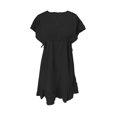thumbnail image 4 of Pisexur Women's Midi Dress 2024 Short Sleeve V-Neck Summer Dress Drawstring Casual Ruffle A-Line Mini Dress, 4 of 6