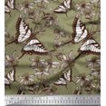 thumbnail image 1 of Soimoi Green Poly Georgette Fabric Flower & Butterfly Print Fabric by Yard 42 Inch Wide, 1 of 5