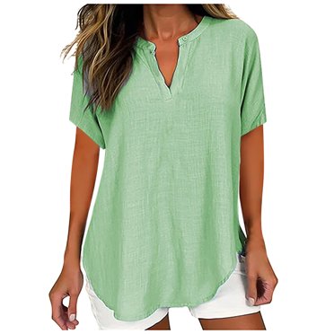 GigrtiJin Chemise à Manches Courtes Col en V pour Femmes Mode Décontractée Tunique Ample Couleur Unie Blouse Basique Confortable