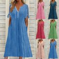 thumbnail image 1 of Yuyuzo Robe Longue Maxi Bohème pour Femmes, Robes Boho Tendance, Découpes, Col en V, Robe d'Été de Plage avec Poches, 1 of 7
