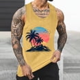 thumbnail image 2 of Sentmoon Workout Tank Tops for Men Summer Sleeveless Crew Neck Mens Workout Shirts Palm Tree Print Loose Fit Bodybuilding Compression Shirt Men Vacation for Layering Under Shirts Yellow L, 2 of 6