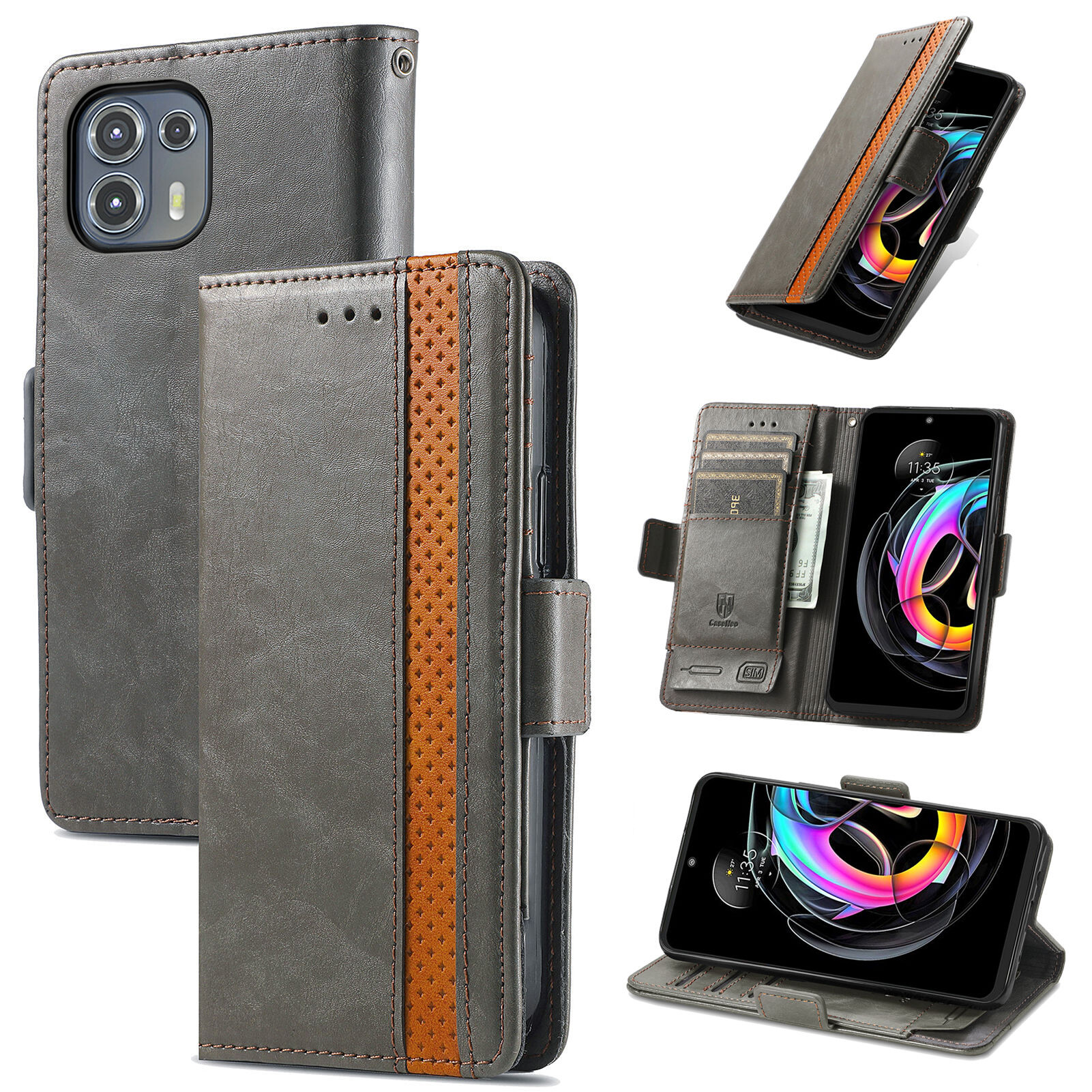 Case for Motorola Moto Edge 20 Lite Cover Leather Wallet Folio Case Book Design Flip Magnetic Closure - Grey