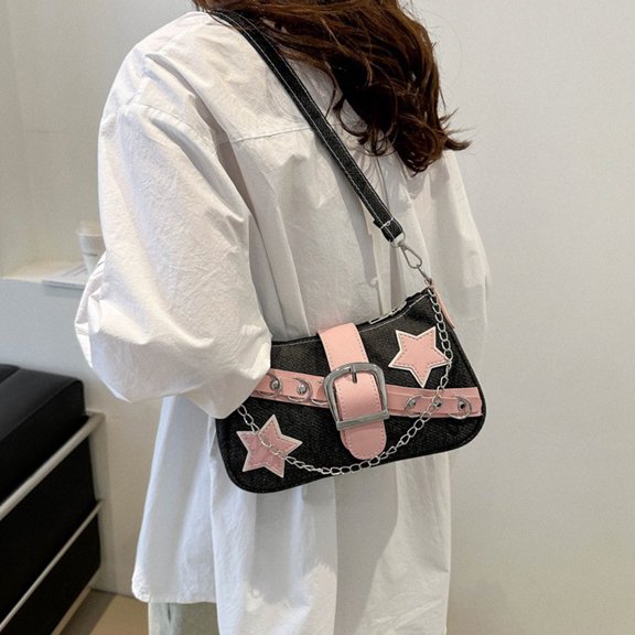 Sac Fourre-Tout à Bandoulière en Chaîne Denim pour Femmes / Sac d'Aisselle Léger Tendance / Sangle Ajustable / Sac à Main Mode Polyvalent / Style Vintage Décontracté / Convient aux Essentiels Téléphone Portefeuille / 24.5x15x6cm / 1 Pce