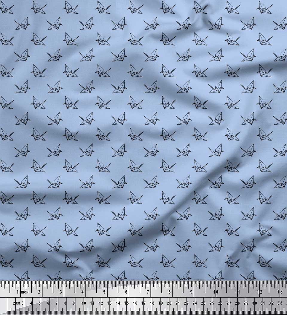 Soimoi Rayon Crepe Fabric Paper Craft Bird Small Print Fabric by The Yard 46 Inch Wide