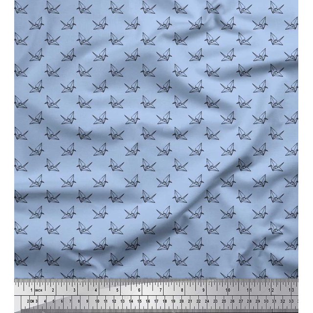 Soimoi Polyester Crepe Fabric Paper Craft Bird Small Printed Craft Fabric by The Yard 42 Inch Wide