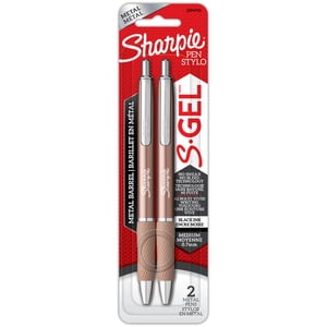 Sharpie S-Gel, Stylos à gel, Barrel de Champagne en métal lisse, Point moyen (0.7 mm), encre noire, 2 Nombre