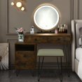 thumbnail image 2 of Giantex Makeup Vanity Set w/Lighted Mirror, Modern Dressing Table w/Storage Cabinet, Adjustable Brightness & Touch Screen for Bedroom, Brown, 2 of 10
