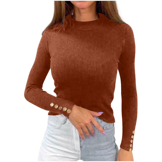 Pisexur Pull Col Roulé pour Femmes Couleur Unie Pulls Courts pour Femmes Tunique Pull Tricoté pour Femmes Décontracté Manches Longues Pulls d'Automne Pull Col Rond Hauts