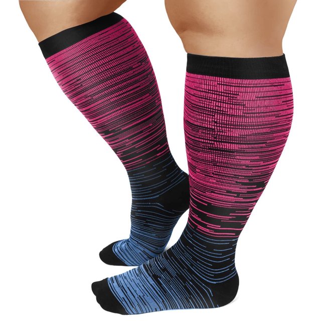 LEEYNEER Wide Calf Compression Socks for Women and Men Circulation Plus Size Knee High Support Stockings 4XL