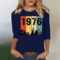 thumbnail image 1 of Uootdi Hauts pour Femmes Manches 3/4 Col Ras du Cou 1976 Imprimé Arc-en-Ciel Rétro Coupe Décontractée T-Shirts Nostalgiques pour Escapade d'Été Cadeau, 1 of 4