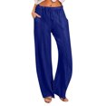 thumbnail image 1 of Yuyuzo Womens Ribbed Knit Pants Wide Leg Casual Loose Drawstring High Waisted Solid Trousers with Pocket, 1 of 6