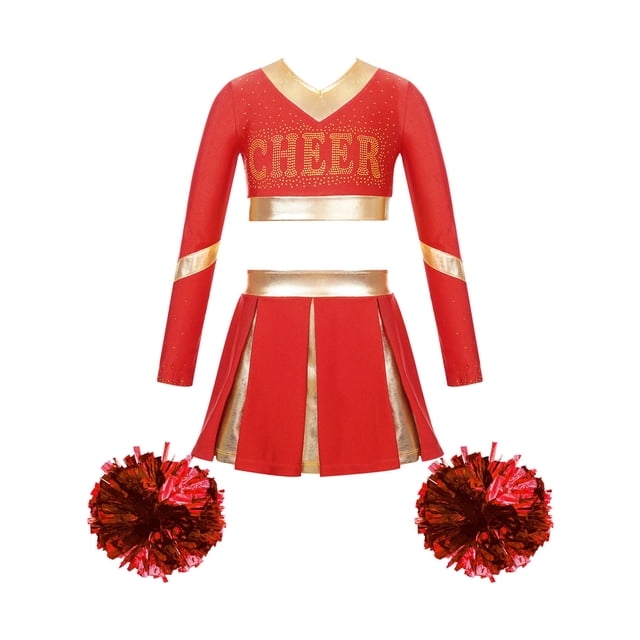 Sxiwei Kids Girls Cheerleading Uniform Cheer Outfits Metallic Patchwork Competition Performance Costume B01 14