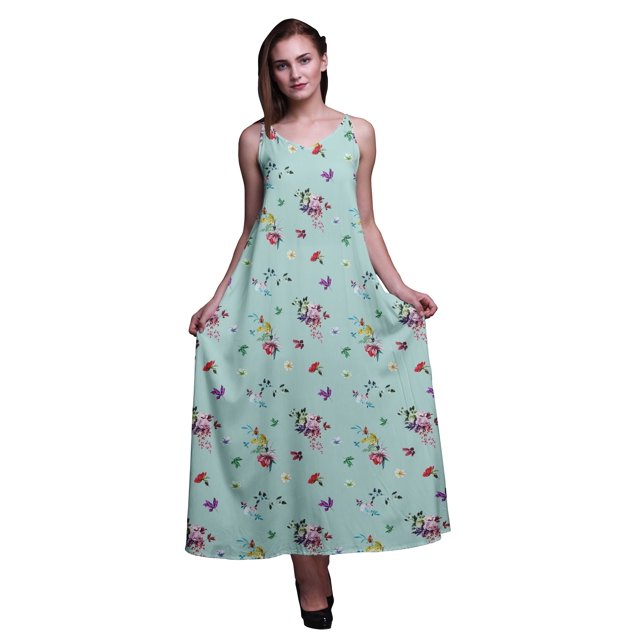 Bimba Rayon Floral Womens Adjustable Spaghetti Strap Long Maxi Print Dress Bohemian-X-Large