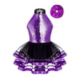 thumbnail image 1 of iiniim Robe Tutu de Ballet Scintillante pour Filles Enfants Tenue de Danse Moderne Jazz Latin Costume de Performance sur Scène avec Ensemble de Chouchous pour Cheveux Violet 16, 1 of 6