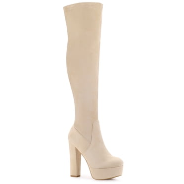 Unique Bargains Women's Platform Block Heel Over the Knee Thigh High Boots Green (Size 6)