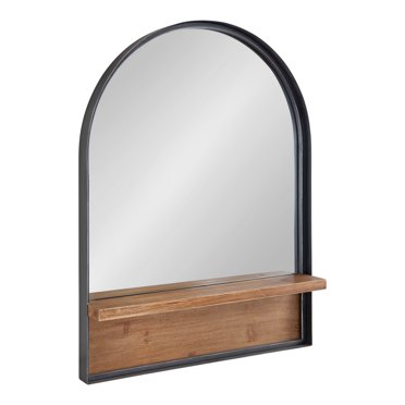 Kate and Laurel Owing Framed Arch Mirror with Shelf, Black 24x32