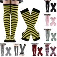 thumbnail image 2 of Womens Long Socks Striped Arm Warmer Fingerless Gloves Set For Cosplay Party, 2 of 4